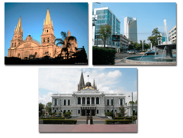 Frame of 3 pictures for different places in Guadalajara
